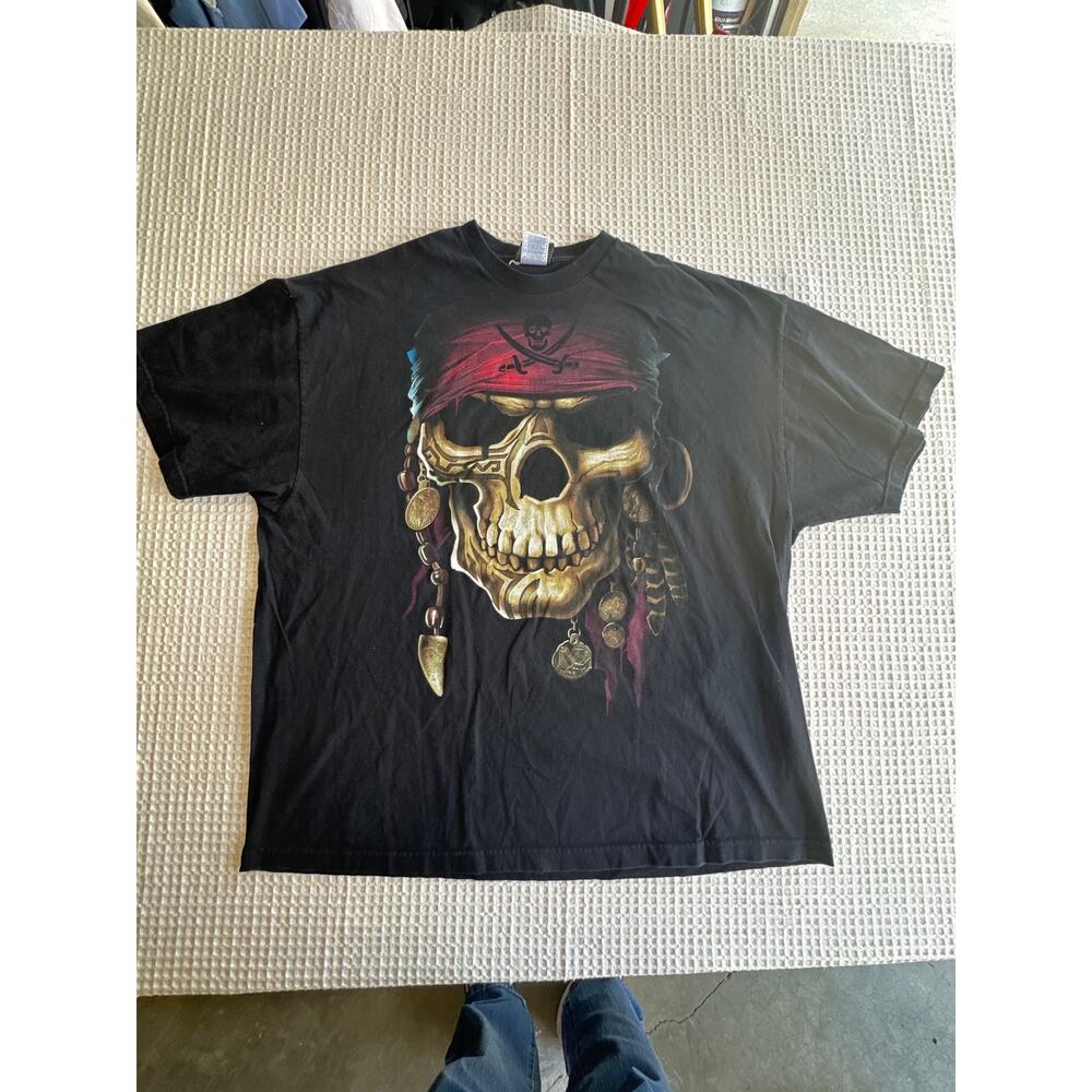 ODM Men's Size 3XL Pirate skull Y2K Shirt Biker Vintage 28X31